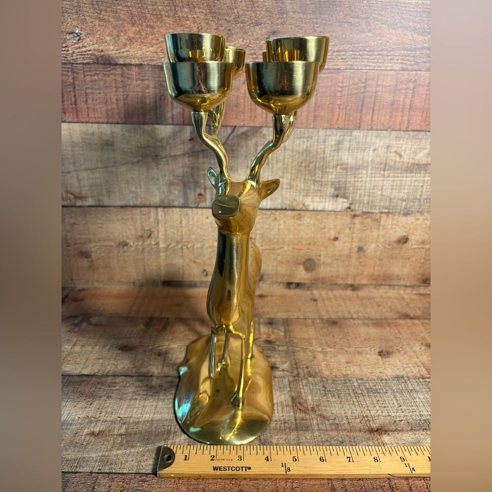 Vintage Large Tall 14.5” Brass Deer Reindeer Votive 8 Candle Holders MCM Holiday - Picture 13 of 13